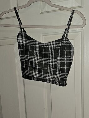 Streetwear Society Black & White Plaid Cropped Cami Top